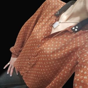 MUSTARD SEED Sheer Longsleeve Studded Collar Blouse with Lace Detail on Back